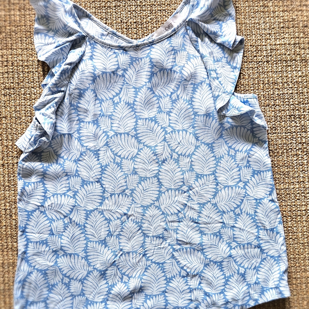 LOFT Light Blue Leaf Pattern Top